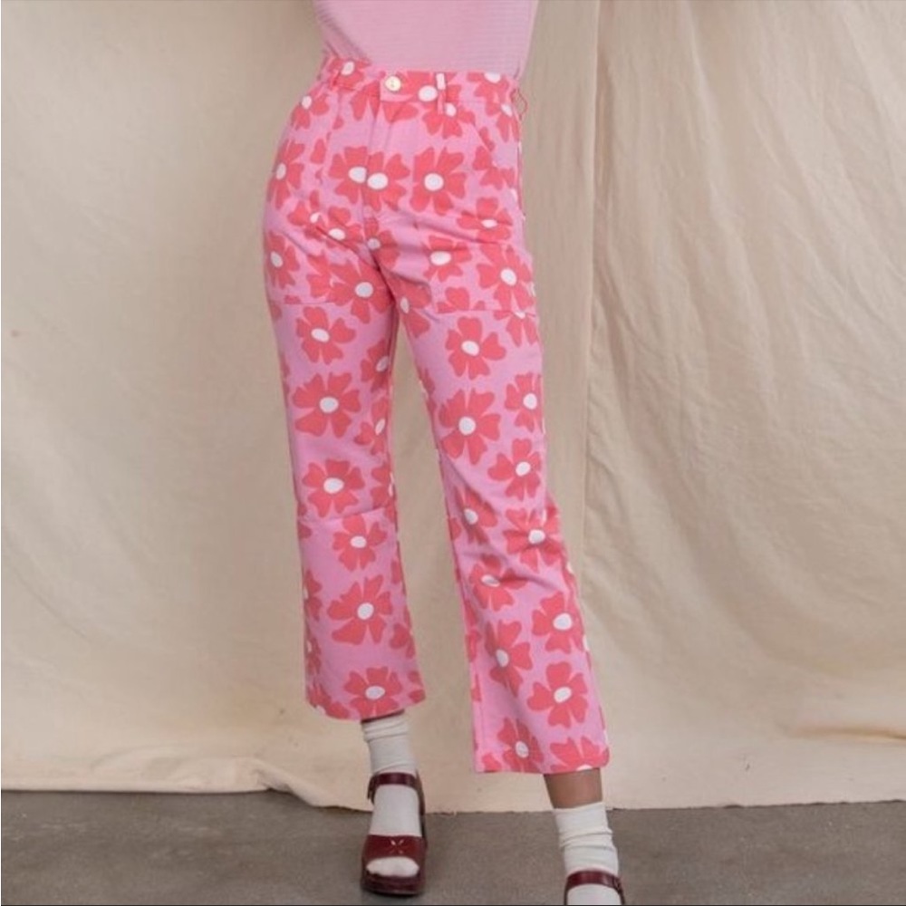 Big bud press pink flower work pants!
